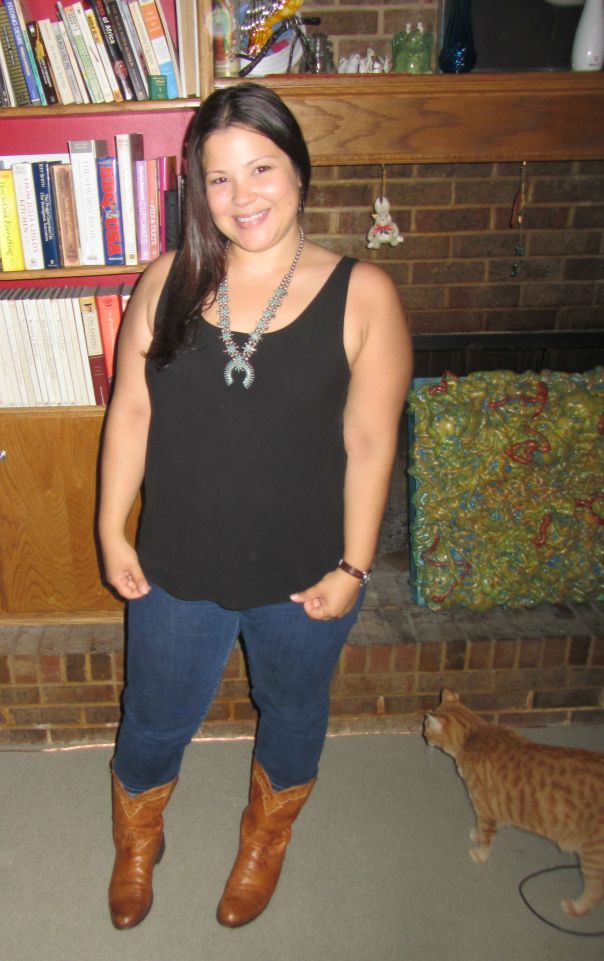 western inspired: cowboy boots, gap skinnies, eileen fisher tank top, zuni turquoise necklace