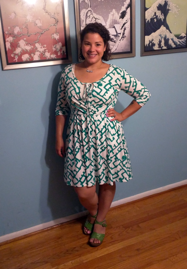 green and white french connection dress