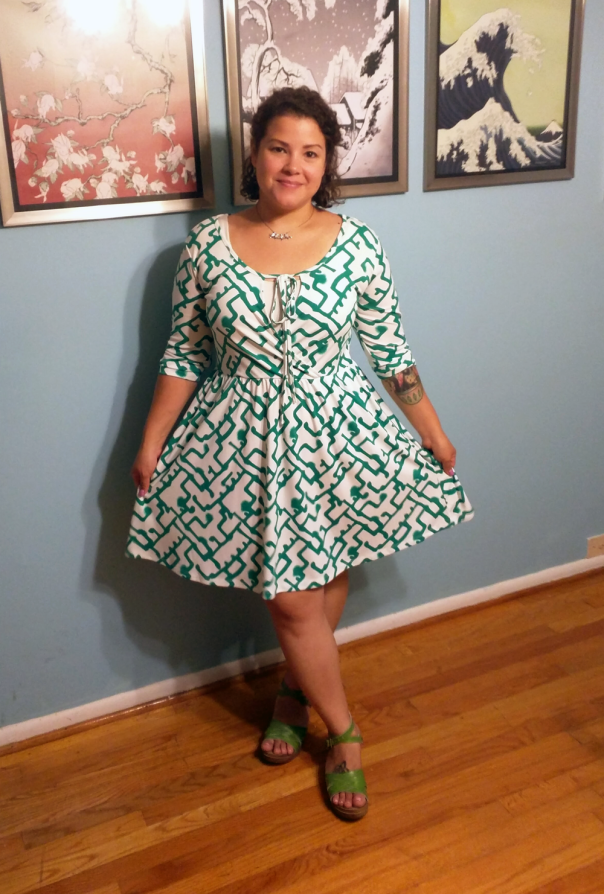 green and white french connection dress